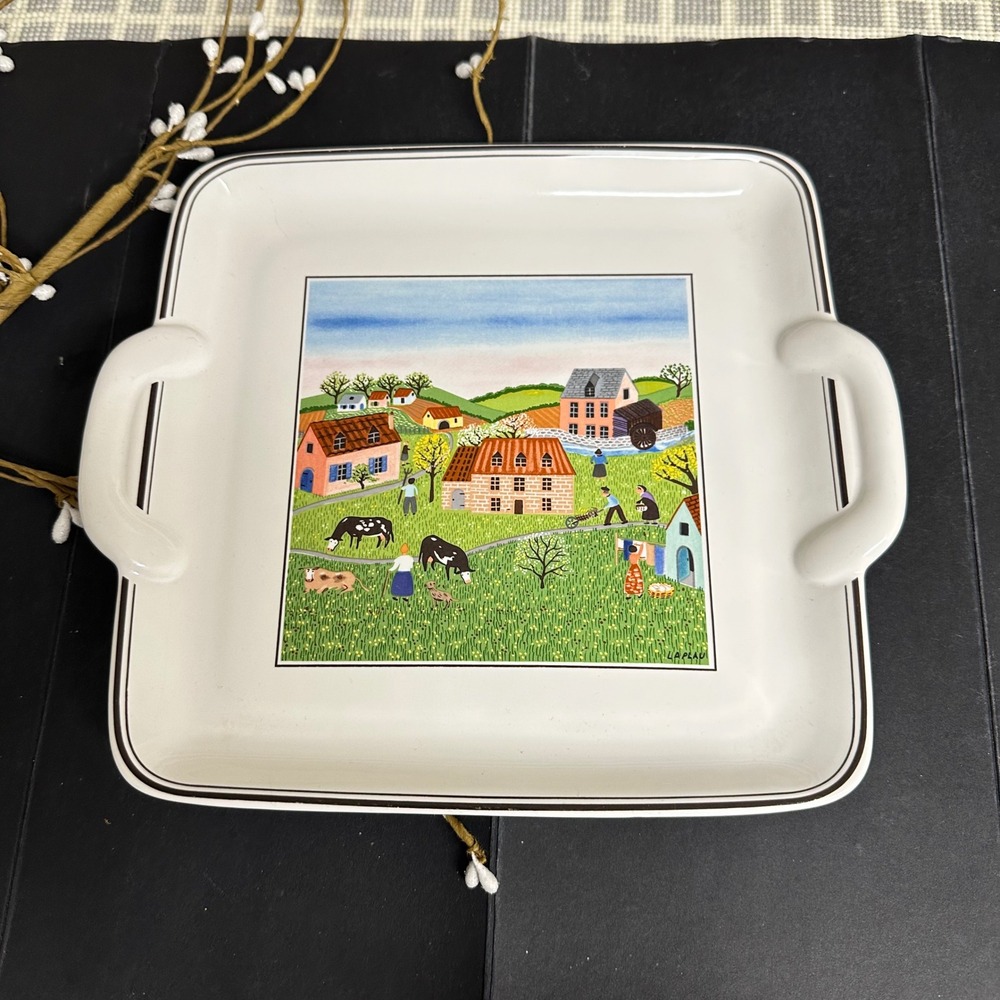 Villeroy & Boch Laplau Naif Vitro Porcelaine Square Serving Plate w/ Handles VTG